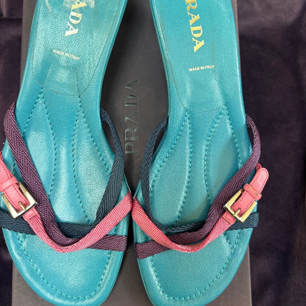 Prada turquoise blue and multicolored straps sandals